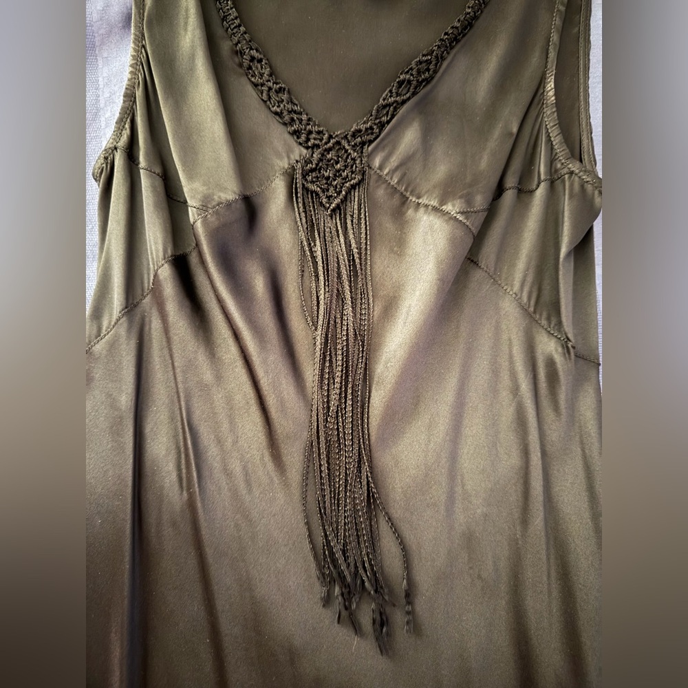 Max Studios Black Silk Maxi Dress with Fringe Detail - Picture 5 of 5